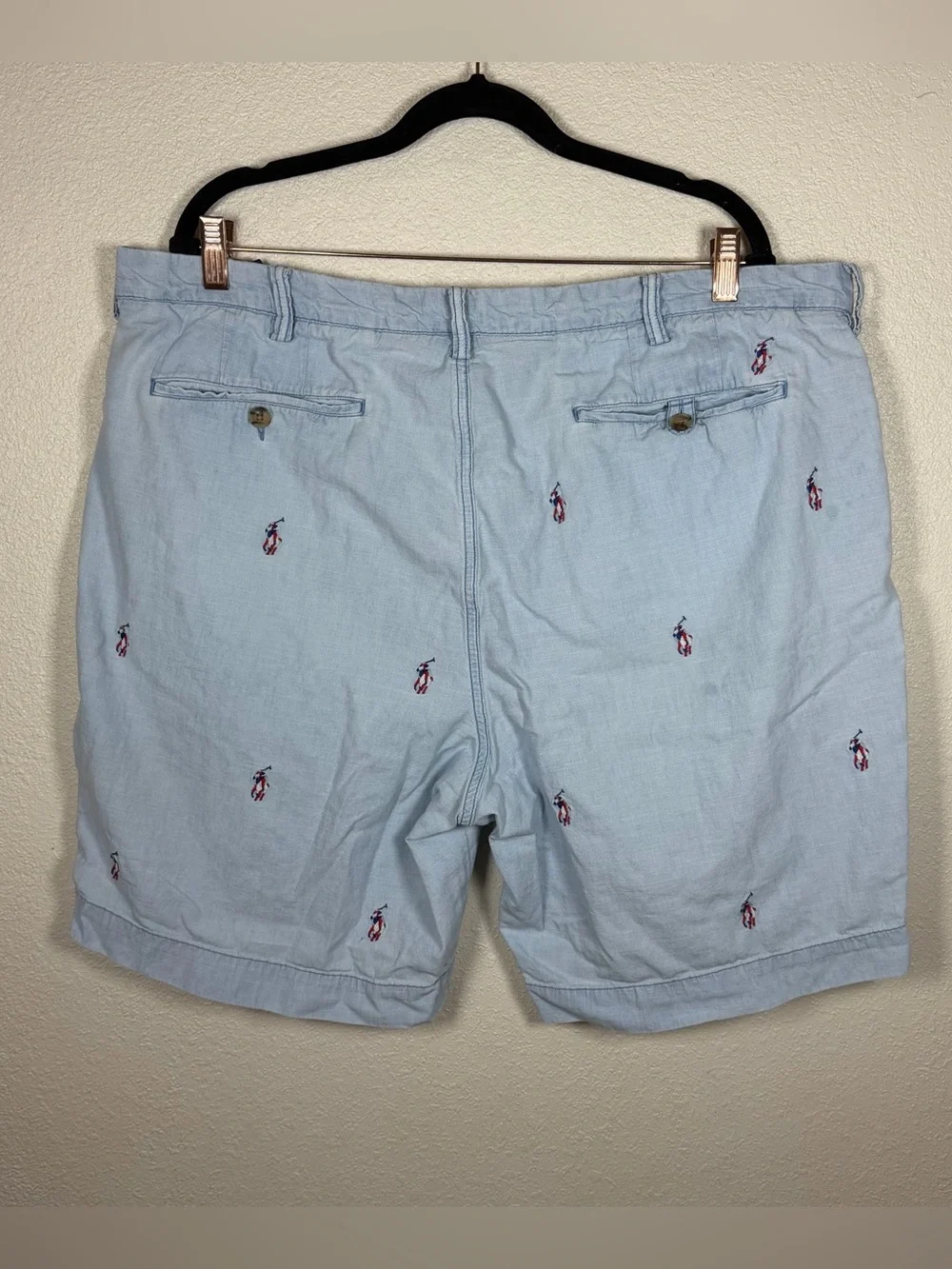 Men’s 40 Polo Ralph Lauren Classic Fit All Over Pony Chambray Flat Front Shorts